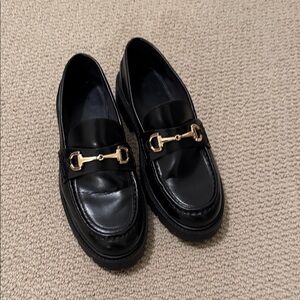 H&M Chunky Black Loafers with Gold Accents
